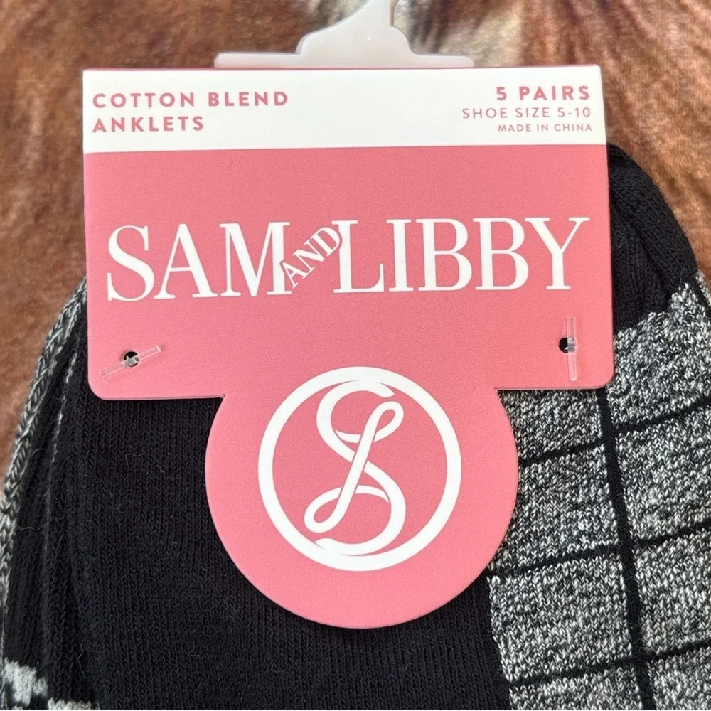 Brand New Sam and Libby 5-Pack Black & Gray Cotten Blend Anklets Comfort Cuff